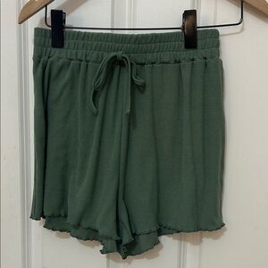 SHEIN High Waist Ribbed Green Shorts size small polyester blend elastic waist